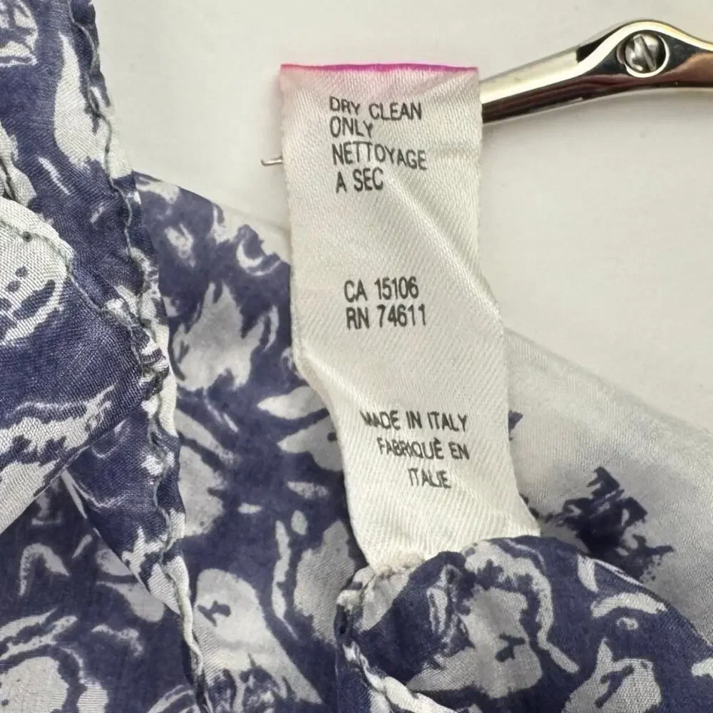 Bloomsbury Blue Floral Light 100% Silk Made in Italy Coquette Scarf Headscarf‎